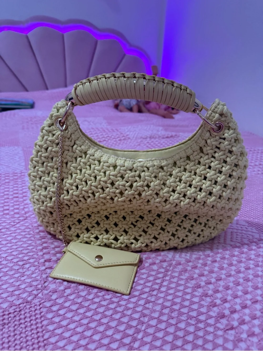 INC International Concepts Pale Yellow Woven Hobo Bag